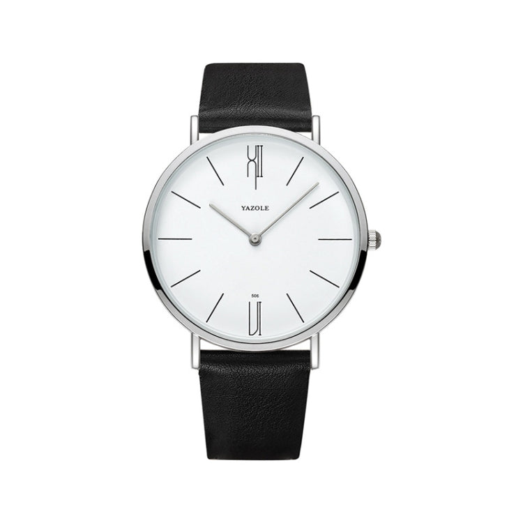 YAZOLE 506 Simple Large Scale Dial Men Business Quartz Watch, Silver Shell Black Tray Black Belt, Silver Shell White Tray Black Belt, Silver Shell Black Tray Brown Belt, Silver Shell White Tray Brown Belt, Black Shell Black Tray Black Belt             ...