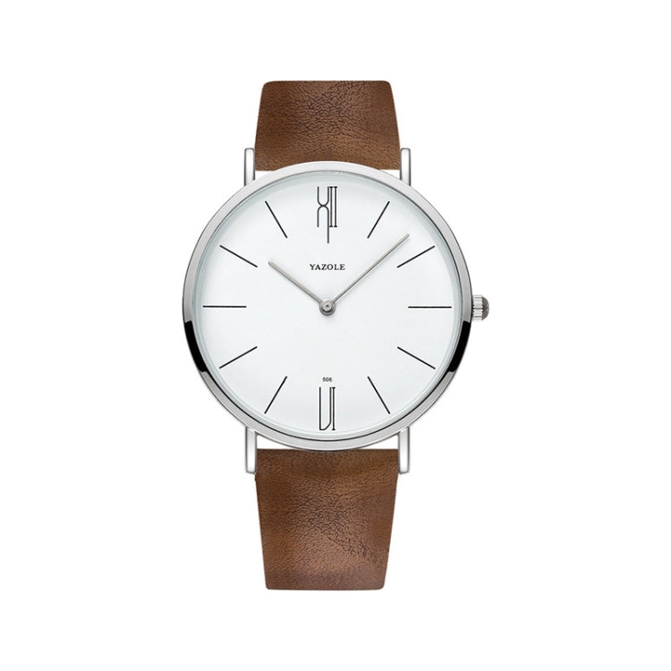 YAZOLE 506 Simple Large Scale Dial Men Business Quartz Watch, Silver Shell Black Tray Black Belt, Silver Shell White Tray Black Belt, Silver Shell Black Tray Brown Belt, Silver Shell White Tray Brown Belt, Black Shell Black Tray Black Belt             ...