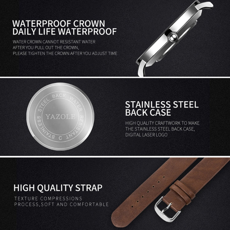 YAZOLE 506 Simple Large Scale Dial Men Business Quartz Watch, Silver Shell Black Tray Black Belt, Silver Shell White Tray Black Belt, Silver Shell Black Tray Brown Belt, Silver Shell White Tray Brown Belt, Black Shell Black Tray Black Belt             ...