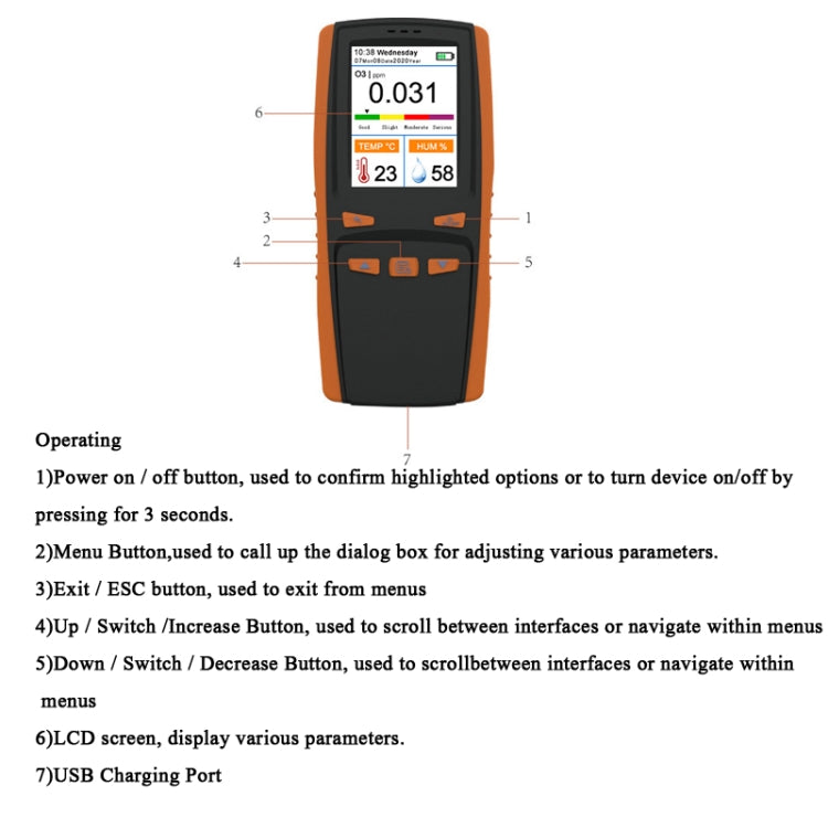 DM509-O3 Handheld Portable Ozone Analyzer O3 Ozone Gas Detector Intelligent Sensor Ozone Meter, DM509-O3