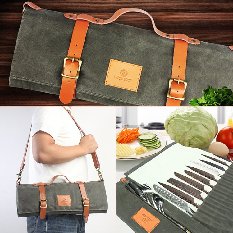 WESSLECO Canvas Roll Chef Knife Storage Bag, WESSLECO Army Green
