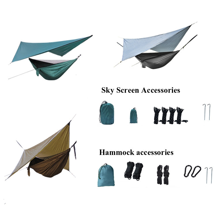 Outdoor Camping Sunshade + Anti-Mosquito Hammock Set Parachute Fabric Net Yarn Anti-Mosquito Hammock, 360x290cm Ink Green