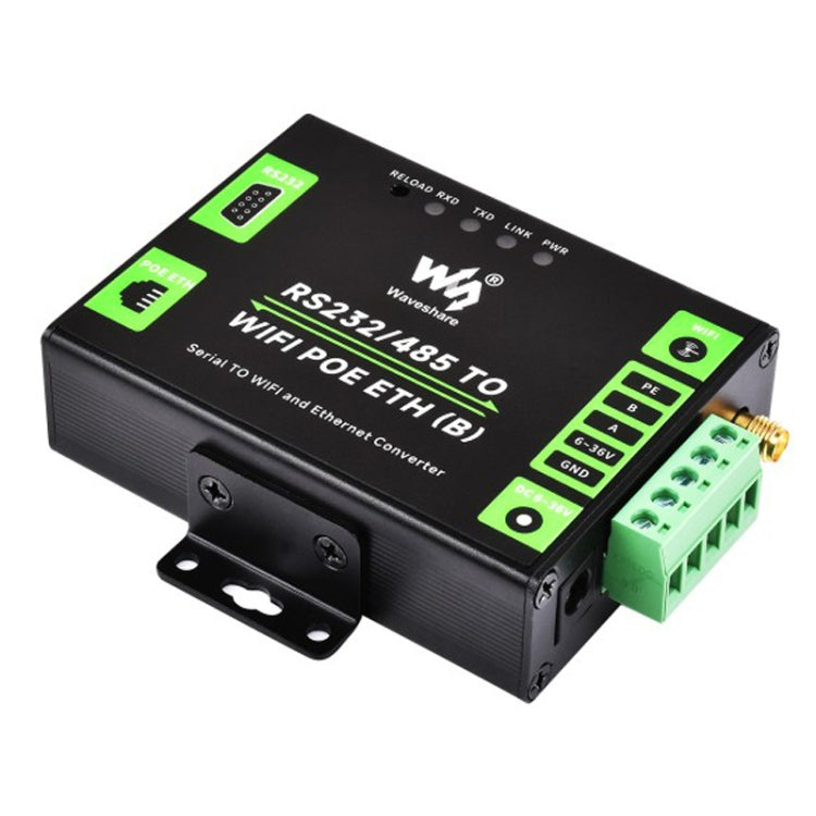 Waveshare Industrial Grade Serial Server RS232/485 to WiFi / Ethernet, RJ45 Network Port, RJ45 Network Port with POE Support