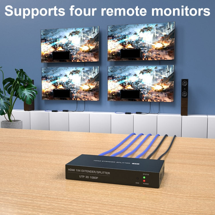 60m 1x4 HDMI Splitter POC Distribution Extender Supports 1080P@60Hz, UK Plug, US Plug, EU Plug, AU Plug