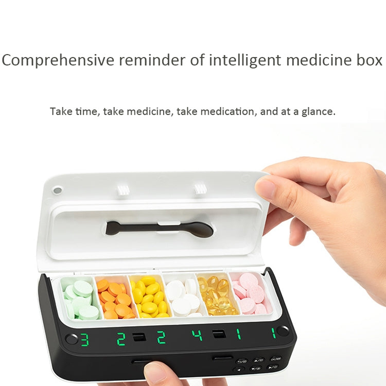 XM-ZY02 Intelligent Electronic Small Pill Box Separate Warehouse To Remind The Elderly To Take Medicine Regularly Portable Pill Box, Elegant White, Blue