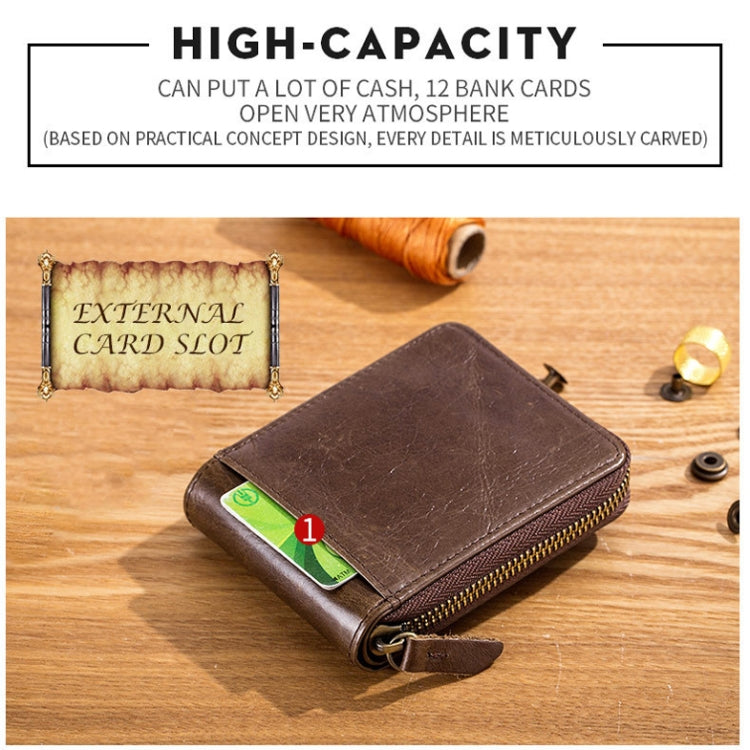 BUFF CAPTAIN 231 First Layer Cowhide Zipper Wallet Horizontal Leather Multiple-Card Thicken Album Wallet, Brown, Yellow Brown, Wise Black