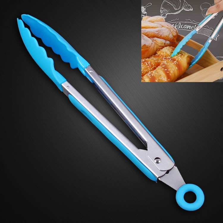 Kitchen Silicone Cooking Salad Stainless Steel Handle Food Clip, Steel Handle Food Clip(Blue)