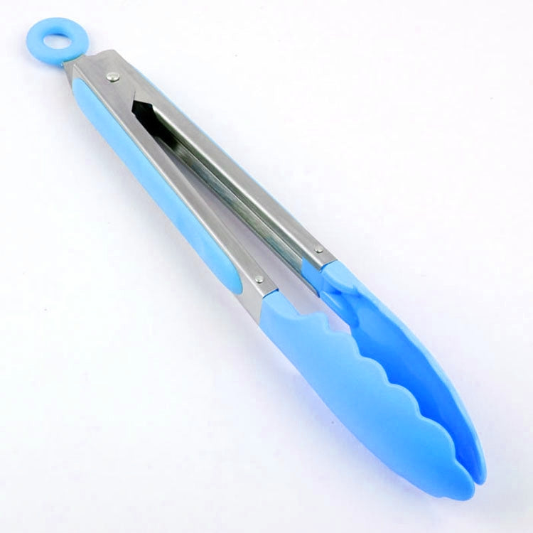 Kitchen Silicone Cooking Salad Stainless Steel Handle Food Clip, Steel Handle Food Clip(Blue)