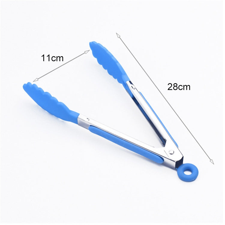 Kitchen Silicone Cooking Salad Stainless Steel Handle Food Clip, Steel Handle Food Clip(Blue)