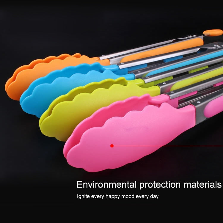 Kitchen Silicone Cooking Salad Stainless Steel Handle Food Clip, Steel Handle Food Clip(Blue)