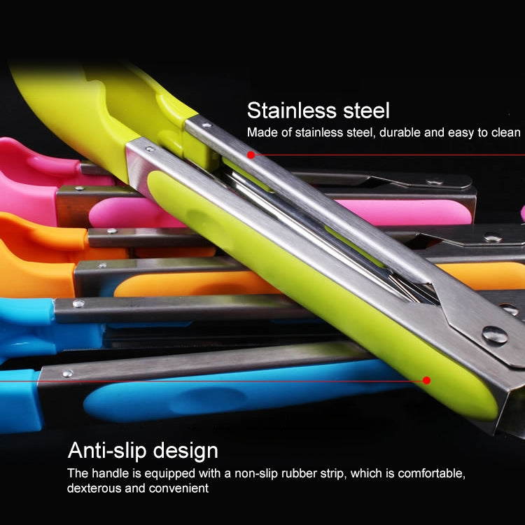Kitchen Silicone Cooking Salad Stainless Steel Handle Food Clip, Steel Handle Food Clip(Blue)