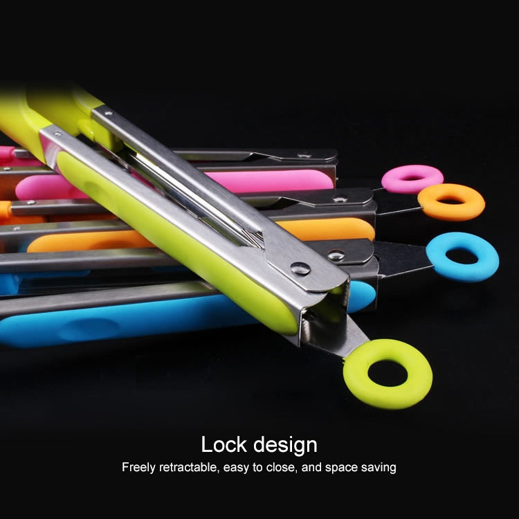 Kitchen Silicone Cooking Salad Stainless Steel Handle Food Clip, Steel Handle Food Clip(Blue)