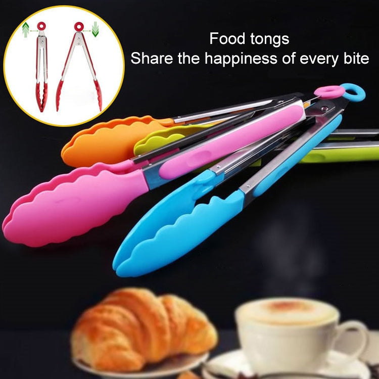 Kitchen Silicone Cooking Salad Stainless Steel Handle Food Clip, Steel Handle Food Clip(Blue)
