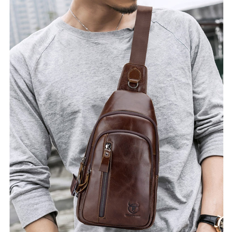 BUFF CAPTAIN 100 Men Leather Crossbody Shoulder Bag First-Layer Cowhide Multi-Function Sports Casual Chest Bag, Black, Brown, Yellow Brown