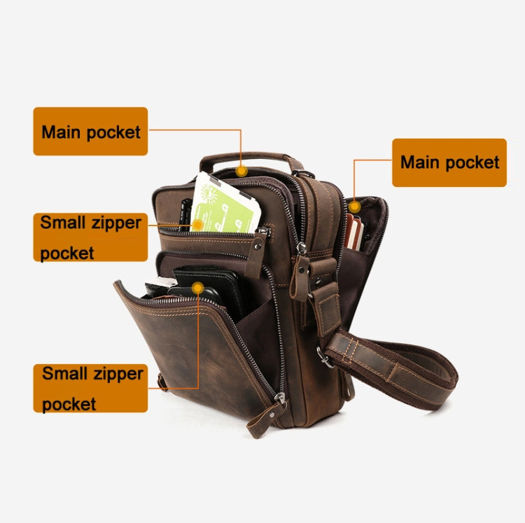 6479 Men Casual Large-Capacity One-Shoulder Messenger Leather Bag, Crazy Horse Texture Dark Brown, Crazy Horse Texture Brown, Crazy Horse Texture Red Brown, Napa Texture Black, Litchi Texture Black