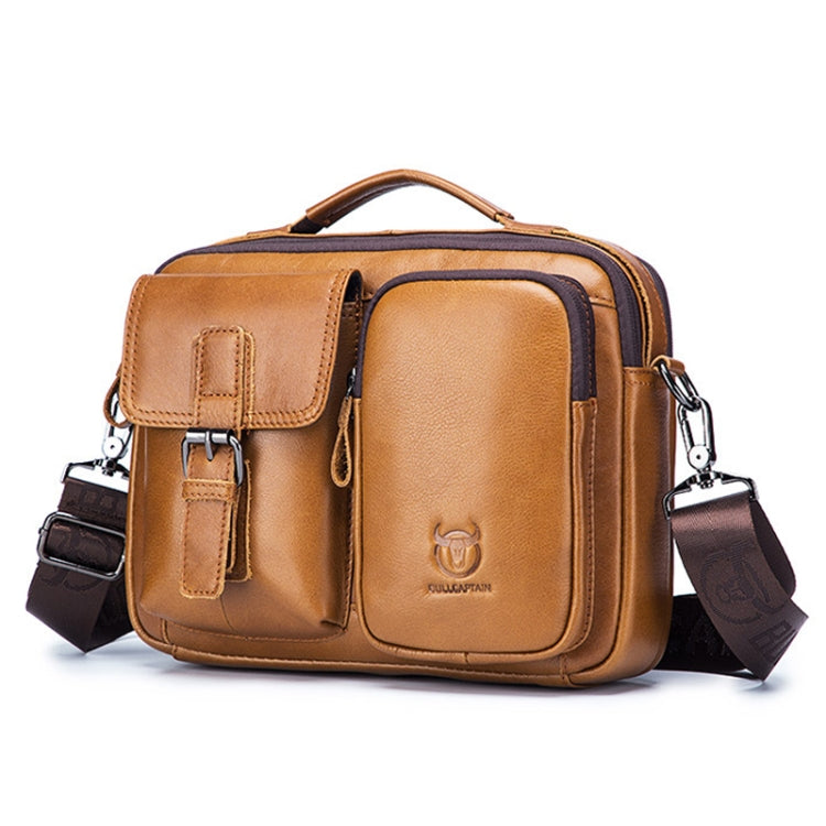 BULL CAPTAIN 036 Men Leather Shoulder Bag Retro First-Layer Cowhide Messenger Bag, Black, Iron Blue, Beige, Brown, Yellow Brown