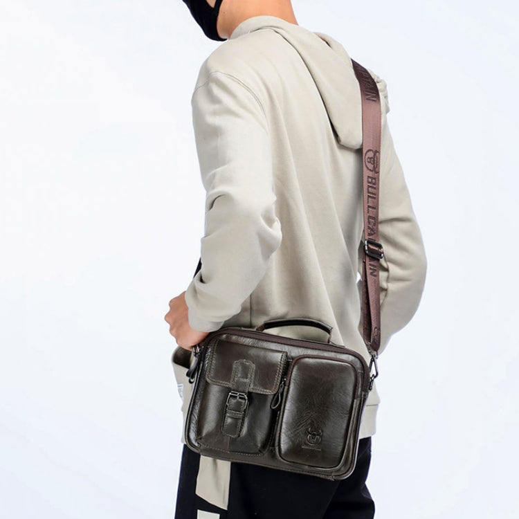 BULL CAPTAIN 036 Men Leather Shoulder Bag Retro First-Layer Cowhide Messenger Bag, Black, Iron Blue, Beige, Brown, Yellow Brown