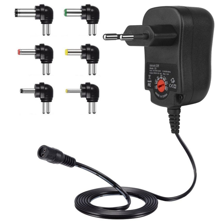 C5 3-12V 12W Adjustable Voltage Regulated Switch Power Supply Power Adapter Multifunction Charger With DC Tips, US Plug, UK Plug, EU Plug
