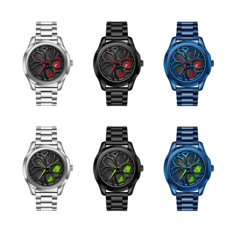 SANDA P1065 Wheel Series Casual Steel Band Quartz Watch For Men, For Men Silver Red, For Men Blue Green, For Men Black Green, For Men Silver Green, For Men Blue Red, For Men Black Red