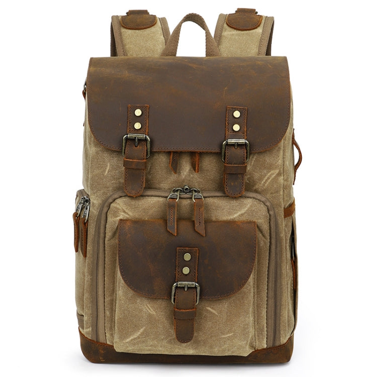 K-86 Casual Shoulder Camera Bag Contrast Waterproof Batik Canvas Single Digital Camera Photo Backpack, Yellow, Khaki, Gray, Green