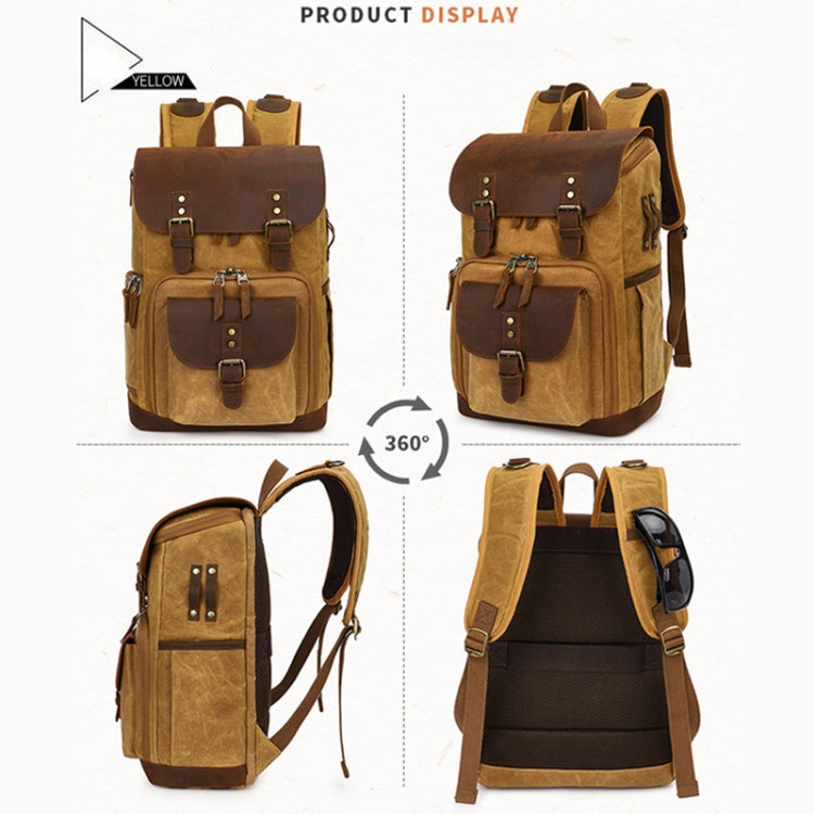 K-86 Casual Shoulder Camera Bag Contrast Waterproof Batik Canvas Single Digital Camera Photo Backpack, Yellow, Khaki, Gray, Green