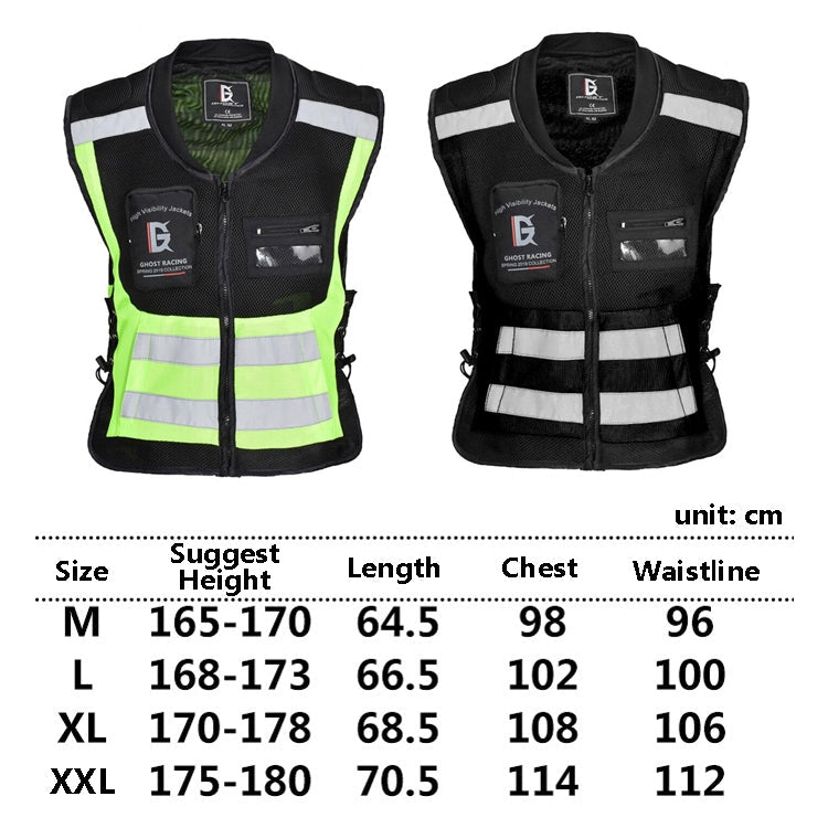 GHOST RACING GR-Y06 Motorcycle Riding Vest Safety Reflective Vest, M, L, XL, XXXL, XXL