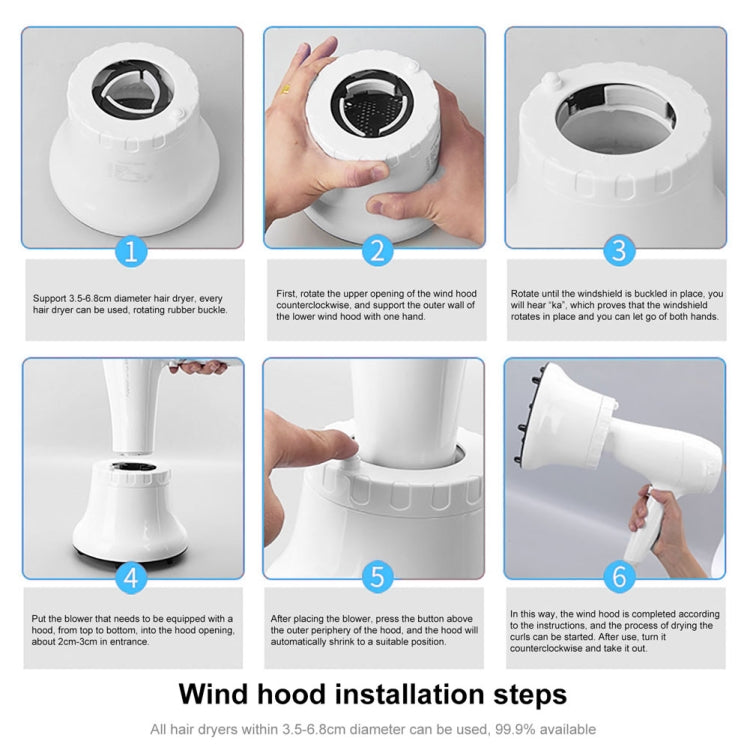 Universal Hair Diffuser Adaptable For Blow Dryers with Rotatable Design Curly Hair Large Wind Hood, White, Black