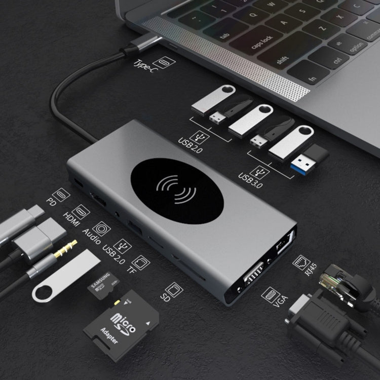 BX15W USB HUB Type-C Docking Station with Wireless Charge Function, BX15W