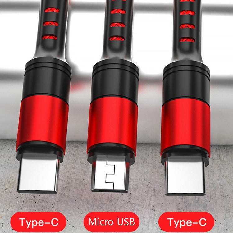 1.25m 3 In 1 USB to 8 Pin+Type-C+Micro USB Quick Charging Sync Data Cable, Output: 5A (Blue), 3A (Gold), 3A (Red), 3A (Black), 3A (Blue), 5A (Gold), 5A (Red), 5A (Black), 5A (Blue)