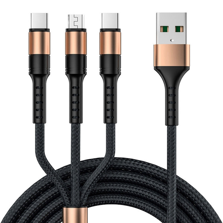 1.25m 3 In 1 USB to 8 Pin+Type-C+Micro USB Quick Charging Sync Data Cable, Output: 5A (Blue), 3A (Gold), 3A (Red), 3A (Black), 3A (Blue), 5A (Gold), 5A (Red), 5A (Black), 5A (Blue)