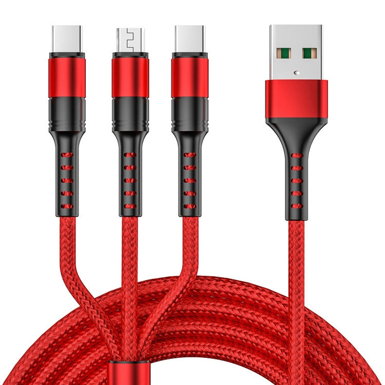 1.25m 3 In 1 USB to 8 Pin+Type-C+Micro USB Quick Charging Sync Data Cable, Output: 5A (Blue), 3A (Gold), 3A (Red), 3A (Black), 3A (Blue), 5A (Gold), 5A (Red), 5A (Black), 5A (Blue)