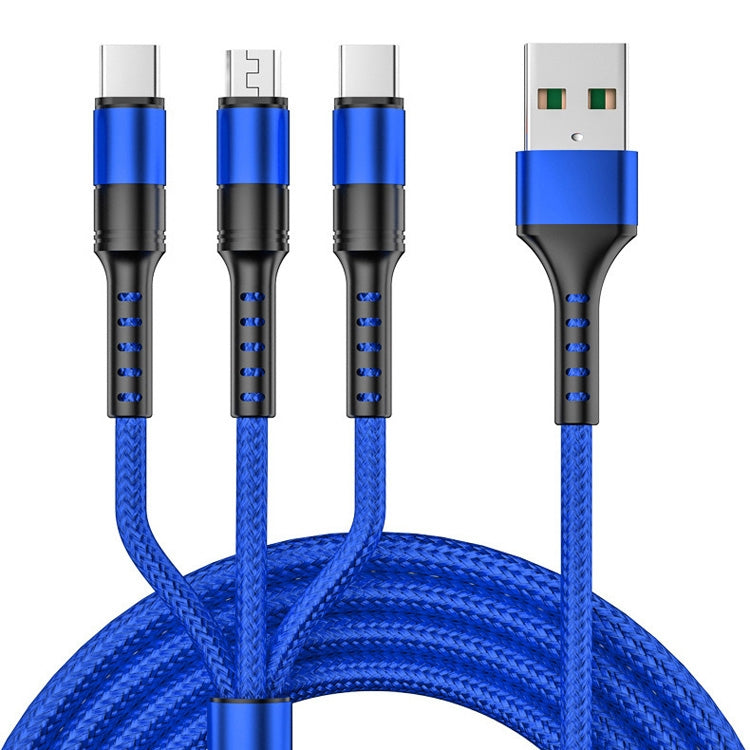1.25m 3 In 1 USB to 8 Pin+Type-C+Micro USB Quick Charging Sync Data Cable, Output: 5A (Blue), 3A (Gold), 3A (Red), 3A (Black), 3A (Blue), 5A (Gold), 5A (Red), 5A (Black), 5A (Blue)