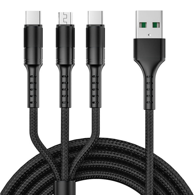 1.25m 3 In 1 USB to 8 Pin+Type-C+Micro USB Quick Charging Sync Data Cable, Output: 5A (Blue), 3A (Gold), 3A (Red), 3A (Black), 3A (Blue), 5A (Gold), 5A (Red), 5A (Black), 5A (Blue)
