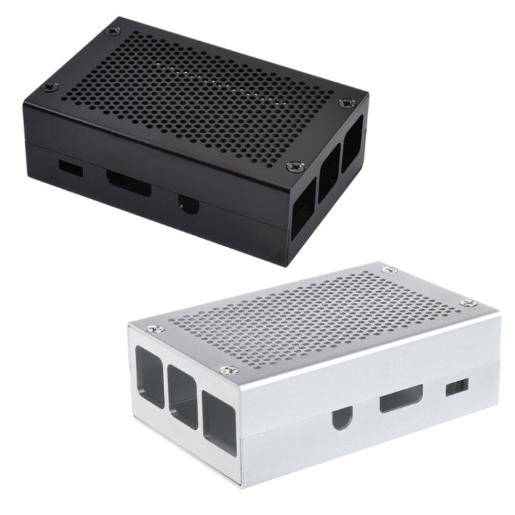 Aluminum Alloy Shell Grid Cooling Box For Raspberry Pi 3 Model B Pi 2/B +, Black, Silver