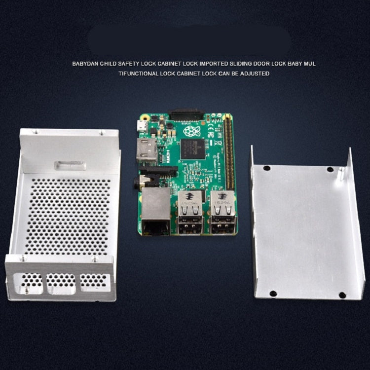Aluminum Alloy Shell Grid Cooling Box For Raspberry Pi 3 Model B Pi 2/B +, Black, Silver
