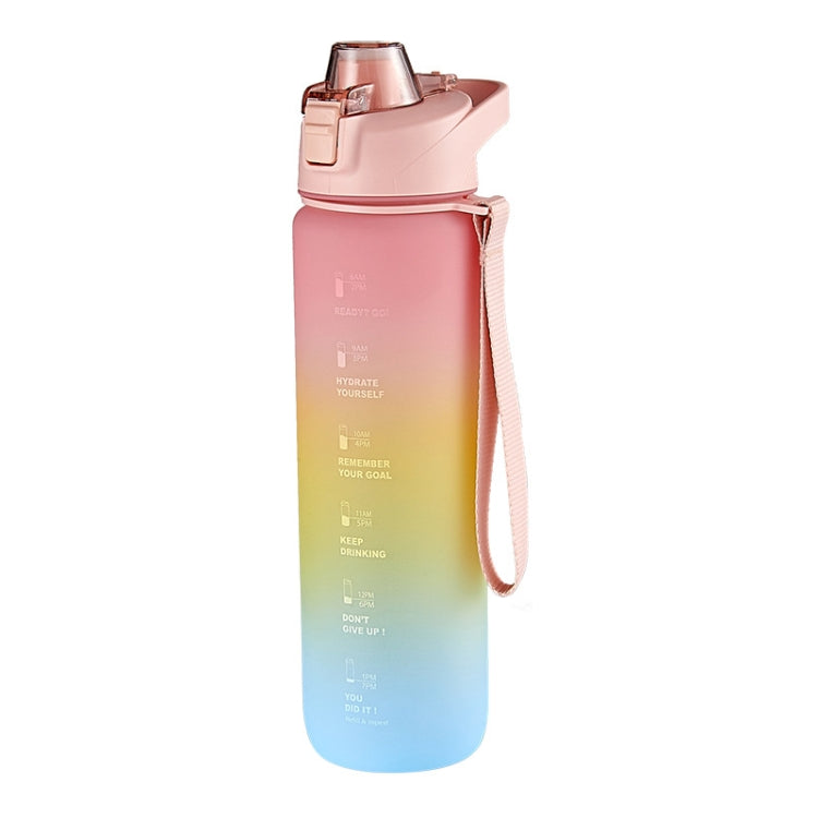 1000ml Large Capacity Gradient ColorsPlastic Sports Water Cup, Cherry Pink, Sky Blue, Silver Gray