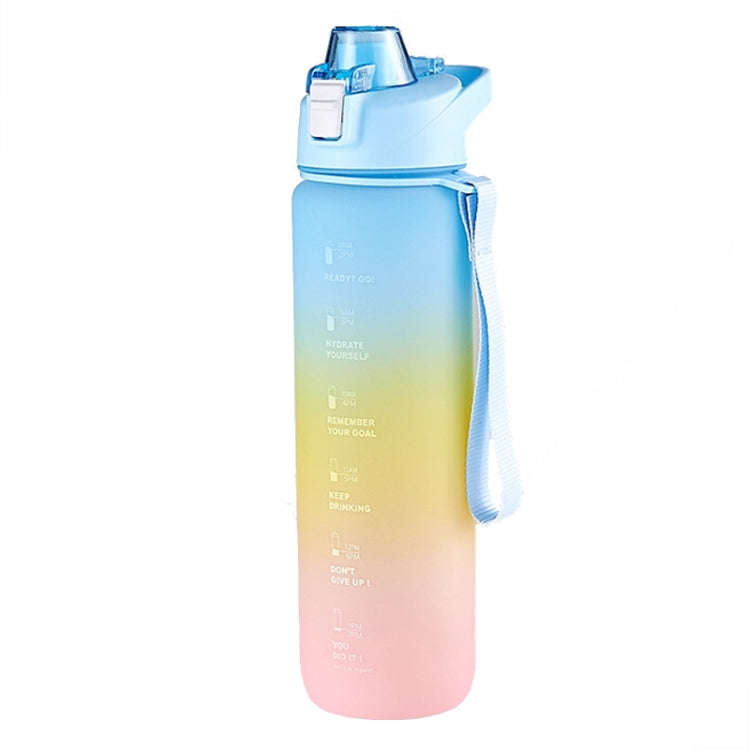 1000ml Large Capacity Gradient ColorsPlastic Sports Water Cup, Cherry Pink, Sky Blue, Silver Gray