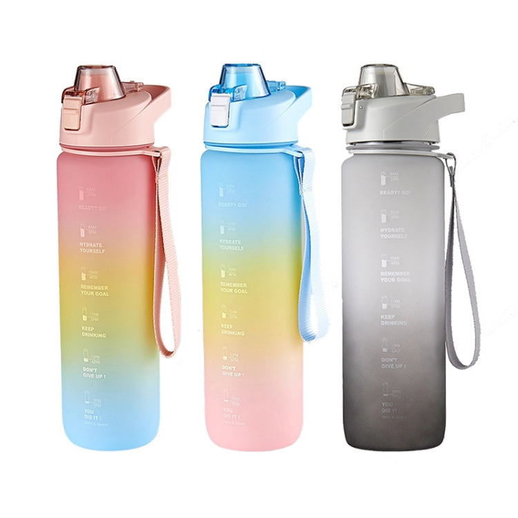 1000ml Large Capacity Gradient ColorsPlastic Sports Water Cup, Cherry Pink, Sky Blue, Silver Gray