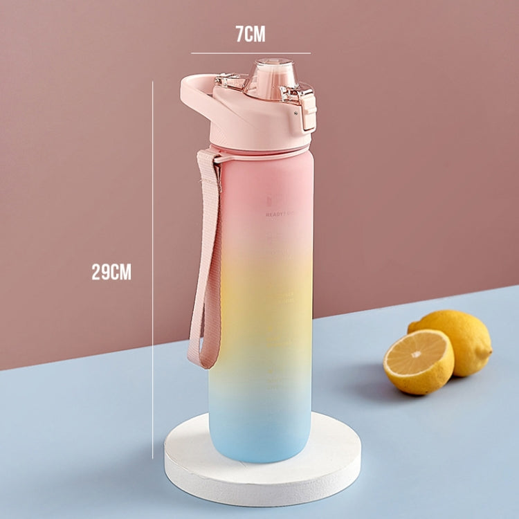 1000ml Large Capacity Gradient ColorsPlastic Sports Water Cup, Cherry Pink, Sky Blue, Silver Gray