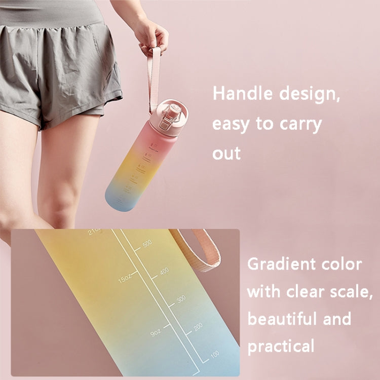 1000ml Large Capacity Gradient ColorsPlastic Sports Water Cup, Cherry Pink, Sky Blue, Silver Gray