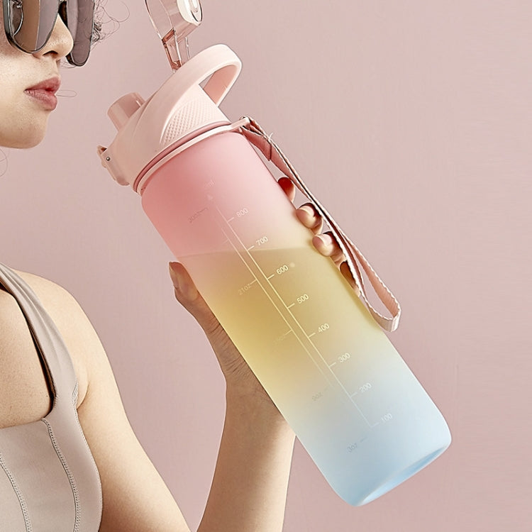 1000ml Large Capacity Gradient ColorsPlastic Sports Water Cup, Cherry Pink, Sky Blue, Silver Gray