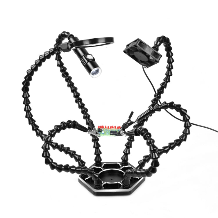 Six-Jaw LED Lamp Magnifying Glass Soldering Station with Fan, N-SS6LMF-BK9, N-SS6LF-BK9