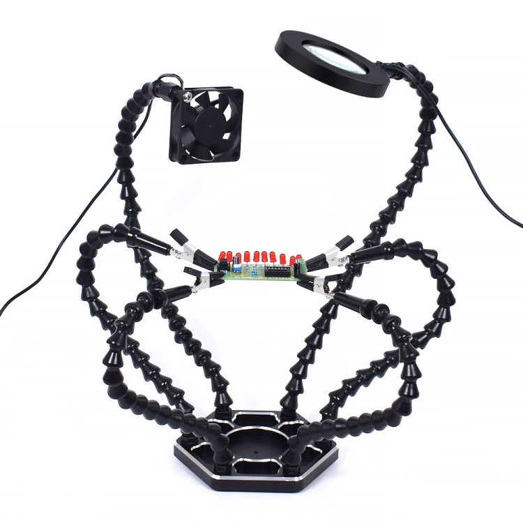 Six-Jaw LED Lamp Magnifying Glass Soldering Station with Fan, N-SS6LMF-BK9, N-SS6LF-BK9