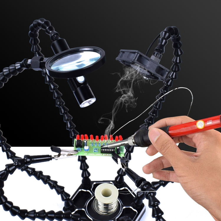 Six-Jaw LED Lamp Magnifying Glass Soldering Station with Fan, N-SS6LMF-BK9, N-SS6LF-BK9