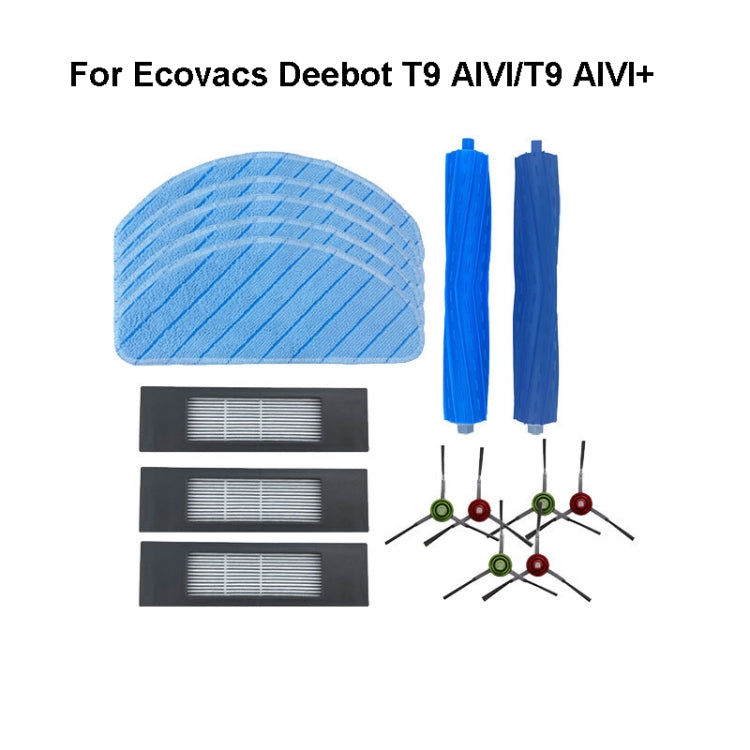 Accessories For Ecovacs Deebot T9 AIVI/T9 AIVI+, 2 Pairs  Edge Brush, 2 PCS Rag, 2 PCS Filter Net, Double Roller brush, Set