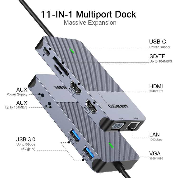 QGeeM 11 In 1 Multifunctional Type-C Extension HUB Adapter, 11 In 1