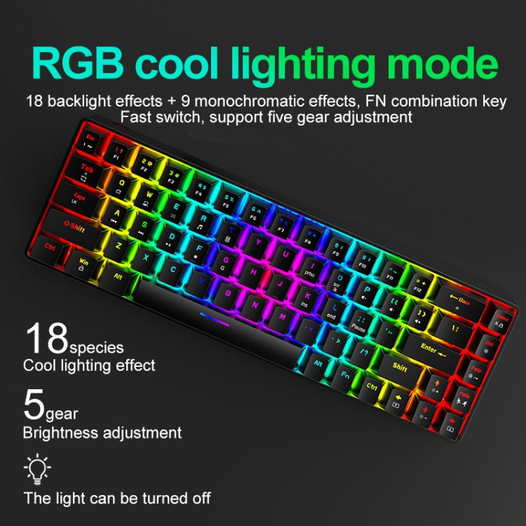 ZIYOU LANG T8 68 Keys RGB Luminous Gaming Mechanical Keyboard, Cable Length:1.6m, T8 Black Green Shaft, T8 Black Tea Shaft, T8 White Green Shaft, T8 White Red Shaft, T8 Blue Green Shaft, T8 Pink Green Shaft