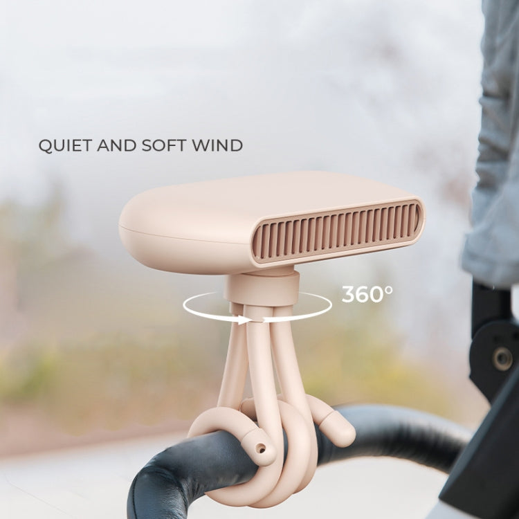 Handheld Mini USB Charging Desktop Portable Stroller Octopus Fan, White, Pink
