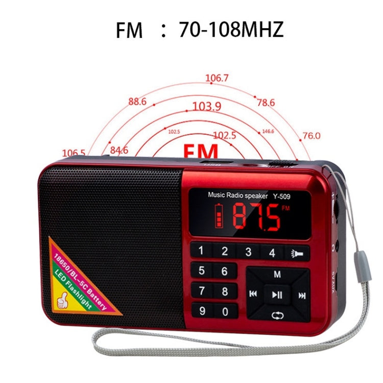 Bluetooth Card Radio Digital FM Player, Specifications: Y-509FM (No Solar Panel), Red, Gold, Blue, Black