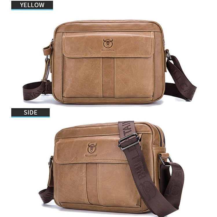 BULL CAPTAIN  Double Layer Leather One Shoulder Messenger Bag For Men, Yellow Brown, Beige, Iron Blue